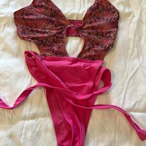 Pink Snakeskin Cutout Swimsuit